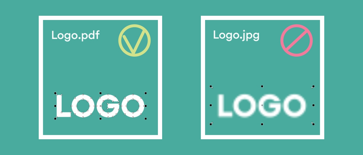 A PDF vector logo ensures sharpness in print, while a JPG logo may appear blurry when resized.